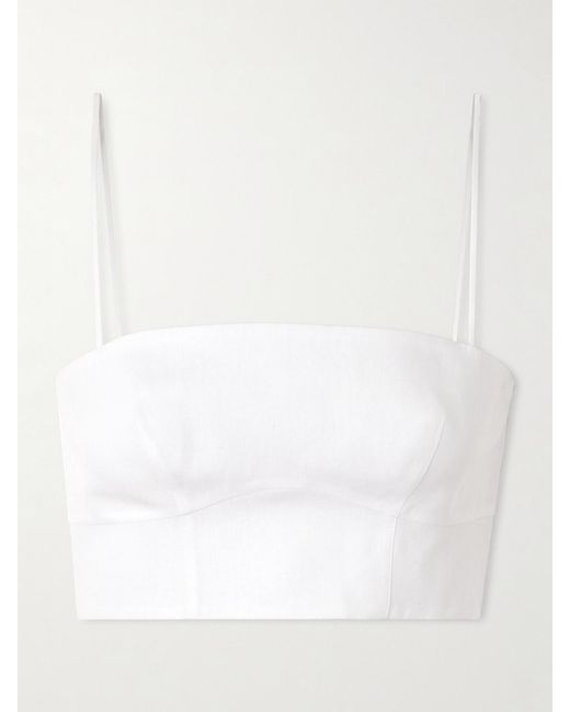 Gabriela Hearst White Blazie Cropped Linen Top