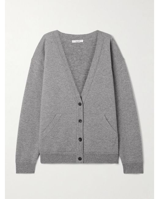 The Row Gray Lonn Oversized Cashmere Cardigan