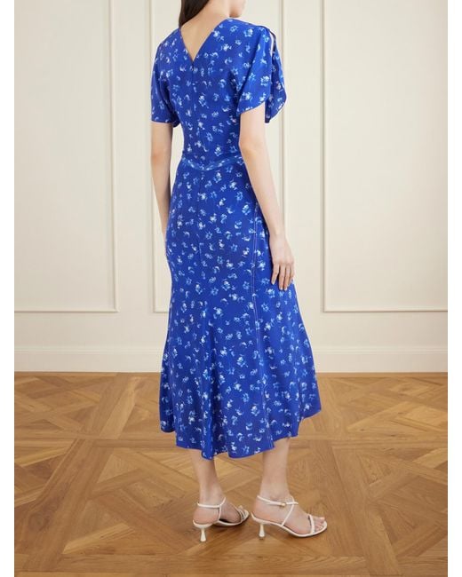 Victoria Beckham Blue Bela Floral-Print Silk-Chiffon Midi Dress