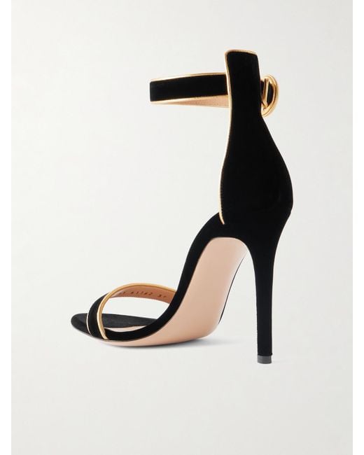 Gianvito Rossi Black Portofino 105 Metallic Leather-Trimmed Velvet Sandals