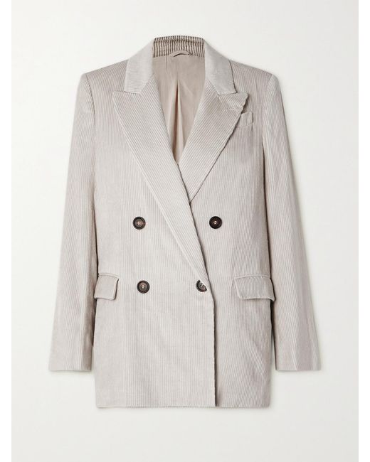Brunello Cucinelli Natural Double-Breasted Linen, Cotton And Lyocell-Blend Corduroy Blazer