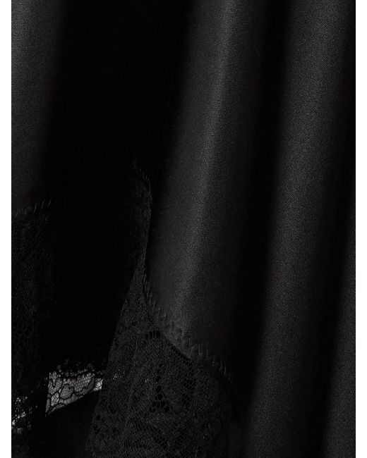 Dries Van Noten Black Asymmetric Lace-Trimmed Silk-Blend Satin Midi Skirt