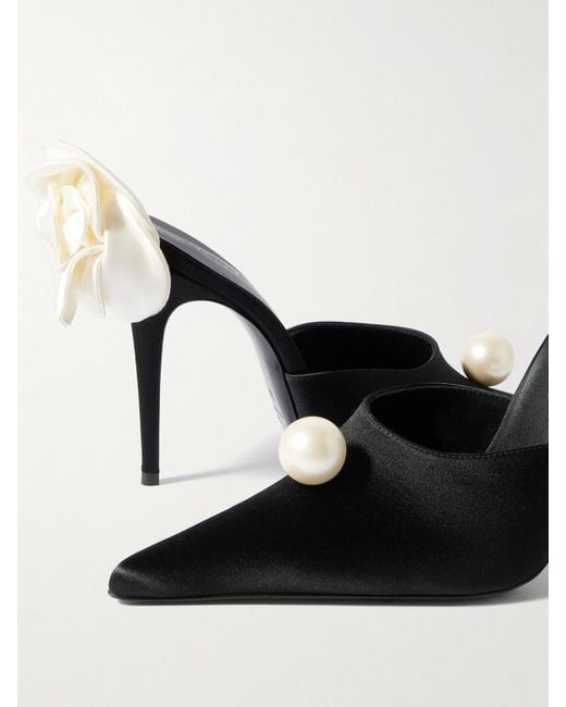 Magda Butrym Black Embellished Satin Mules