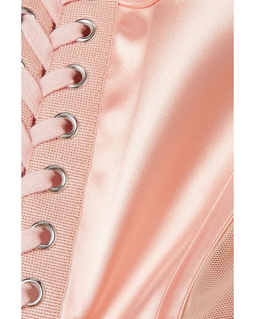 Dolce & Gabbana Pink Lace-Up Satin And Mesh Bustier Top