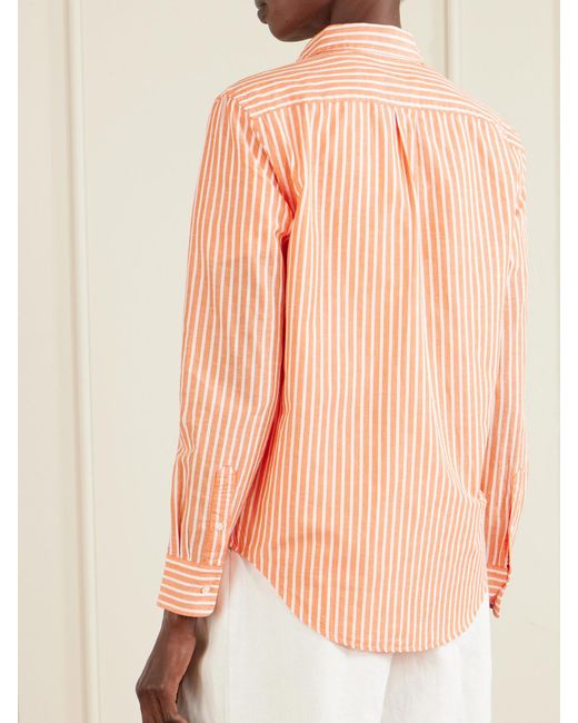 Polo Ralph Lauren Pink Embroidered Striped Cotton And Linen-Blend Shirt