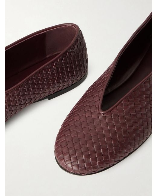 Bottega Veneta Brown Rosa Intrecciato Leather Ballet Flats