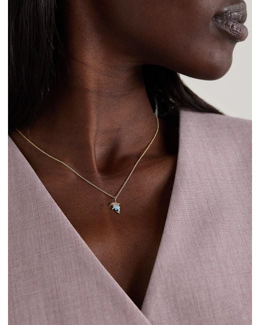 Sydney Evan Natural Dolphin Family 14-karat Gold, Diamond And Enamel Necklace