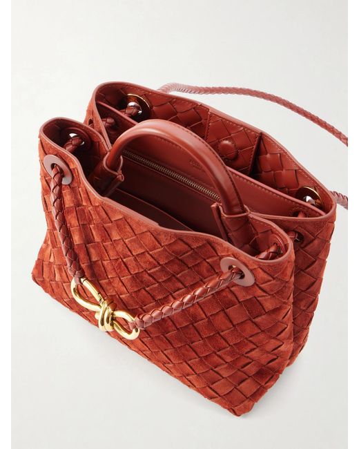 Bottega Veneta Red Andiamo Small Intrecciato Suede Shoulder Bag