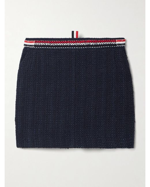 Mini-Jupe En Tweed De Coton Mélangé À Rayures Thom Browne en coloris Blue