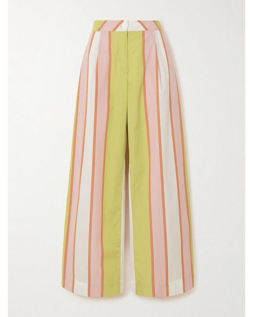 Thierry Colson Yellow Loulou Striped Cotton-Poplin Straight-Leg Pants