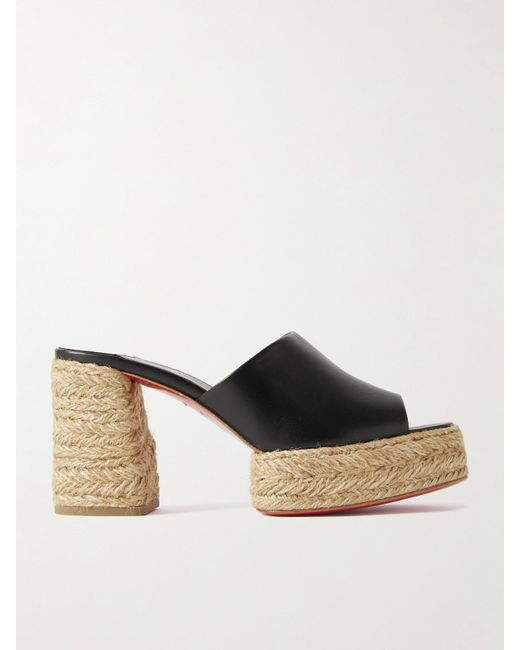 Christian Louboutin Natural Calakala 85 Mules Aus Leder Mit Espadrille-Plateausohle