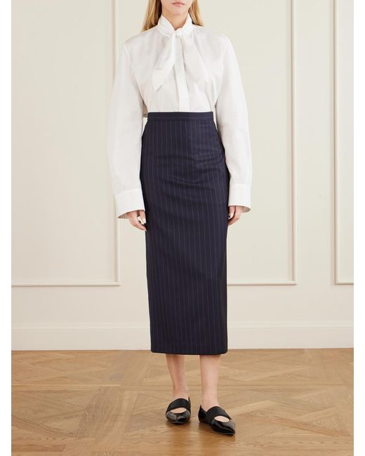 Givenchy Blue Striped Wool Midi Skirt