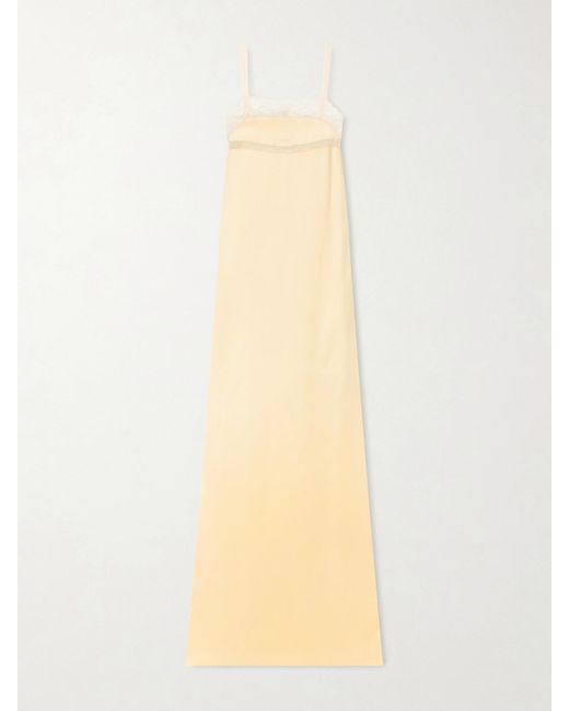 Colleen Allen White Lace-Trimmed Silk-Satin Gown