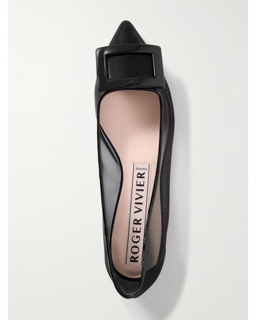 Roger Vivier White Gommettine Buckled Mesh Ballet Flats