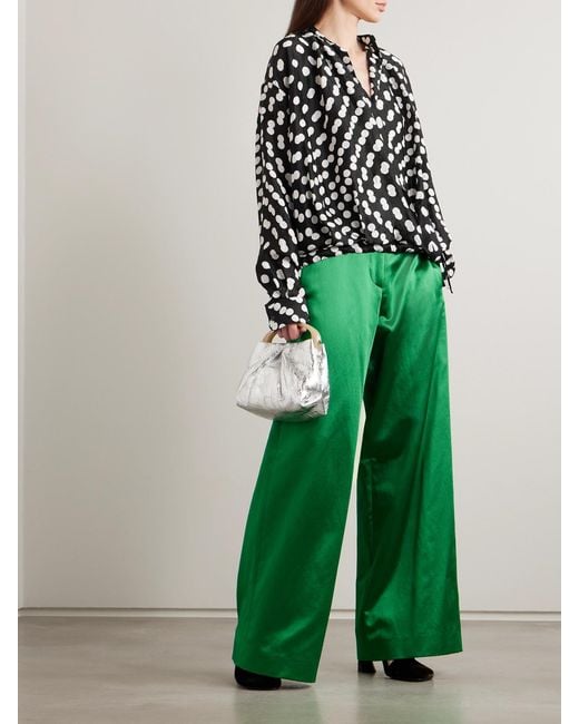 Dries Van Noten Green Cotton-Blend Satin Straight-Leg Pants