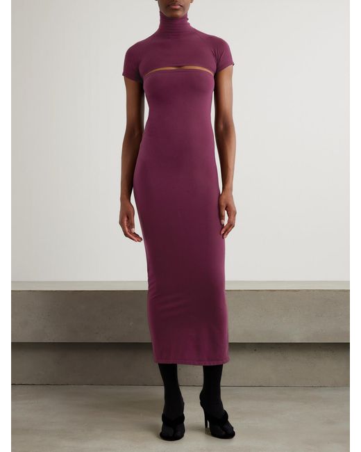 Alaïa Purple Stretch-Jersey Turtleneck Midi Dress