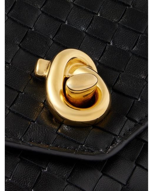 Bottega Veneta Black Knot Lock Medium Intrecciato Leather Shoulder Bag