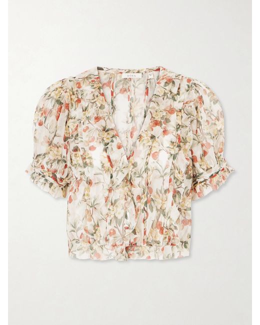 Doen Natural Salona Pintucked Ruffled Floral-Print Silk-Georgette Blouse