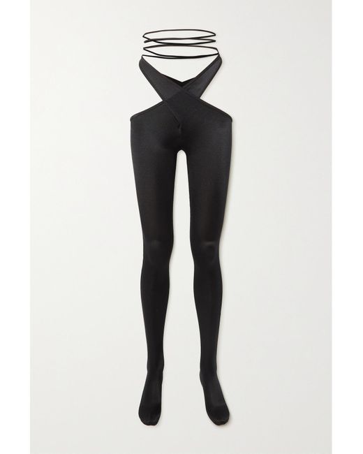 Wolford + Mugler Cutout Laceup Stretchsatin Tights in Black Lyst UK