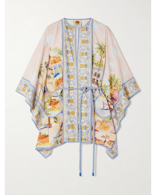 Farm Rio White Aracati Belted Printed Organic Cotton-Poplin Tunic