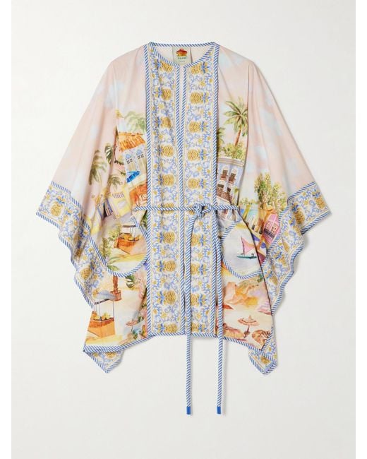 Farm Rio White Aracati Kaftan Aus Bedruckter Biobaumwollpopeline Mit Bindegürtel