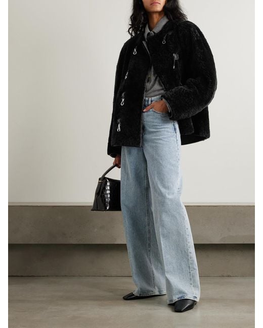 Totême  Black Jacke Aus Shearling Mit Lederbesätzen