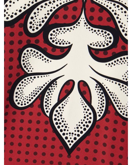 LaDoubleJ Red Icon Halle Printed Crepe Turtleneck Midi Dress
