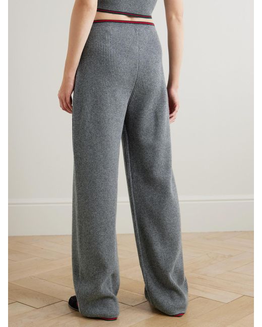 Gucci Gray Striped Ribbed Wool-Blend Wide-Leg Pants