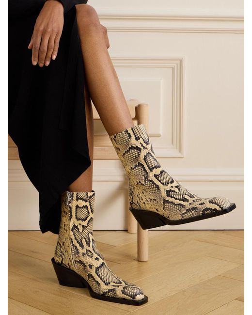 Jil Sander Natural Snake-Print Leather Ankle Boots