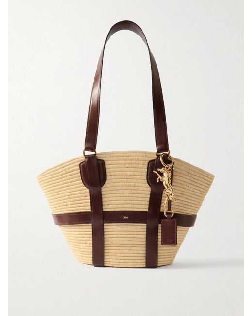 Chloé Natural Kerala 25 Tote Aus Raffiabastimitat Mit Lederbesätzen