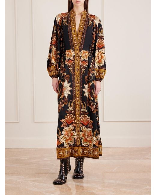 Robe Longue En Serge À Imprimé Fleuri Et À Plis Majestic Garden Farm Rio en coloris Black