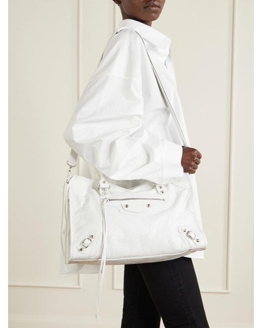 Balenciaga White Le City Medium Embellished Leather Tote Bag