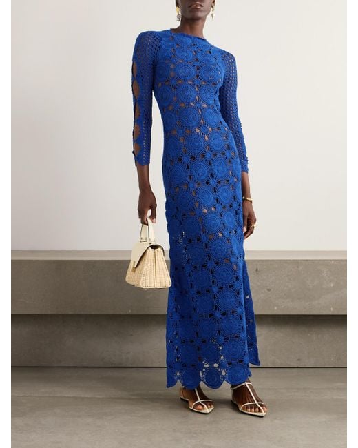 Escvdo Blue Jules Crocheted Cotton Maxi Dress