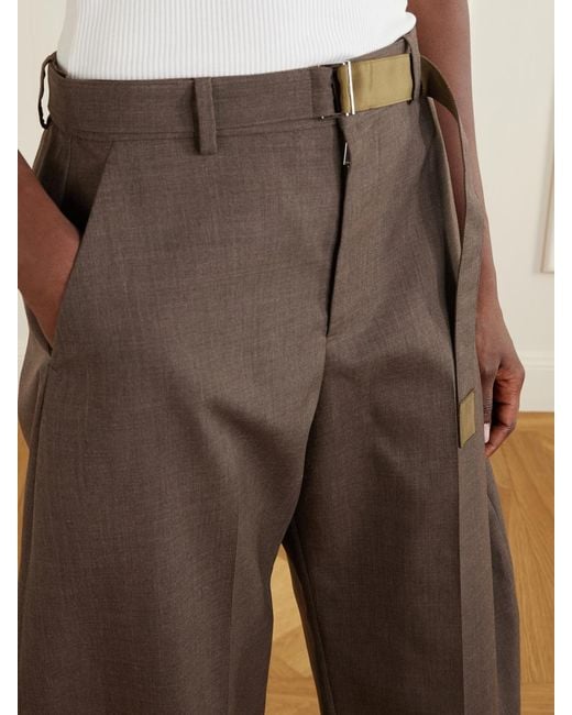 Sacai Brown Pleated Belted Twill Wide-Leg Pants