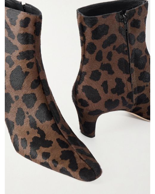 Staud Black Wally Leopard-Print Calf Hair Ankle Boots