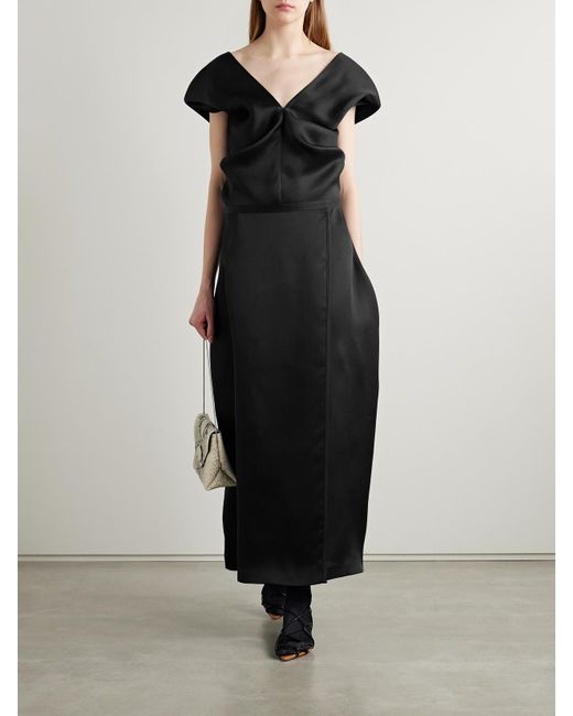 Khaite Black Mila Wrap-Effect Silk-Gazar Maxi Skirt