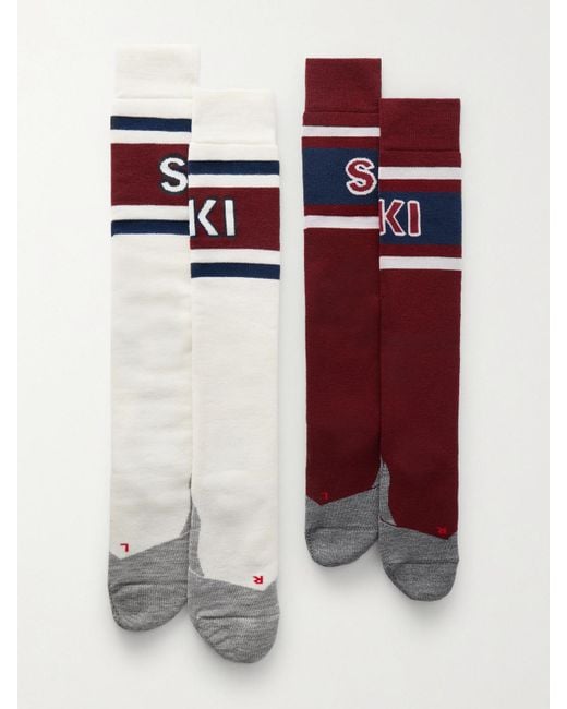 Falke White Intarsia Stretch-Knit Ski Socks