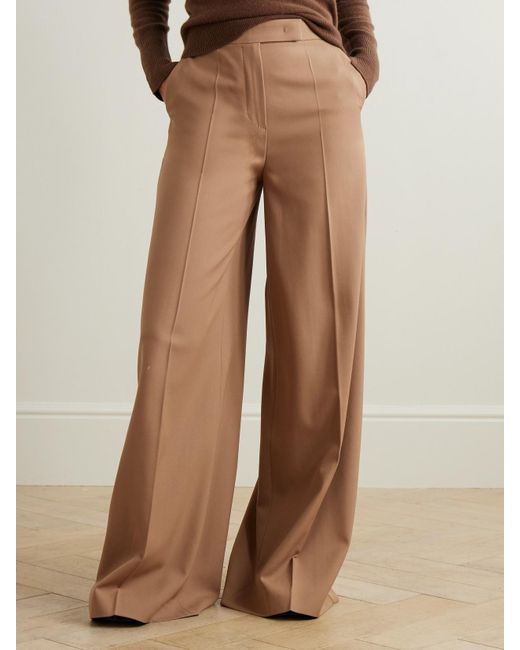 Max Mara Brown Ninfa Hose Mit Weitem Bein Aus Woll-Twill