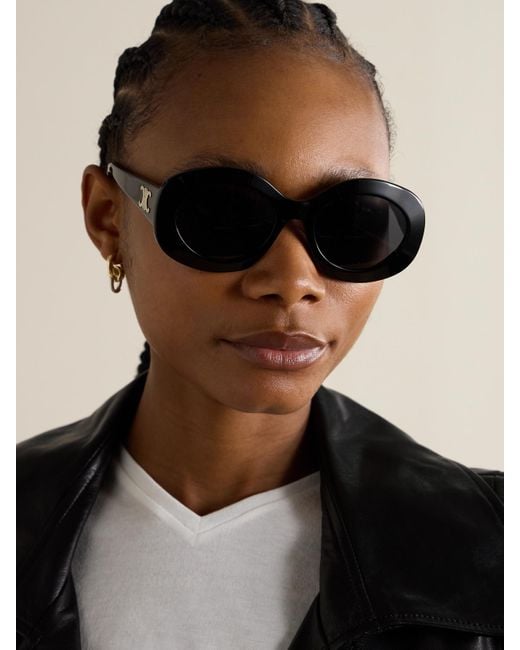 Céline Black Triomphe Oversized Round-Frame Acetate Sunglasses