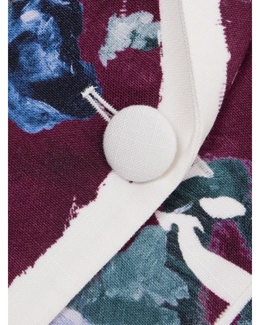 Erdem Purple Doppelreihiger Mantel Aus Satin Mit Blumenprint
