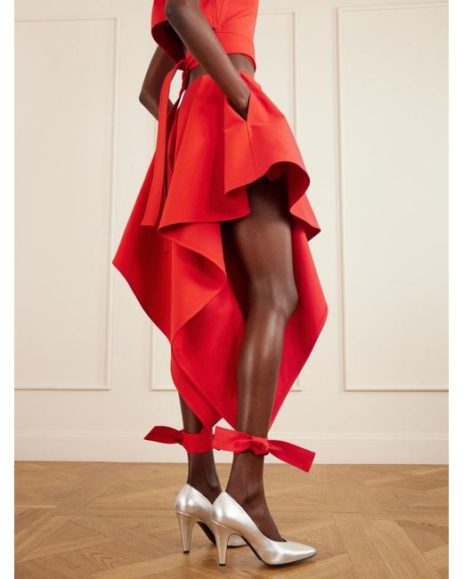 Alaïa Red Paneled Ruffled Cotton-Gabardine Wide-Leg Pants