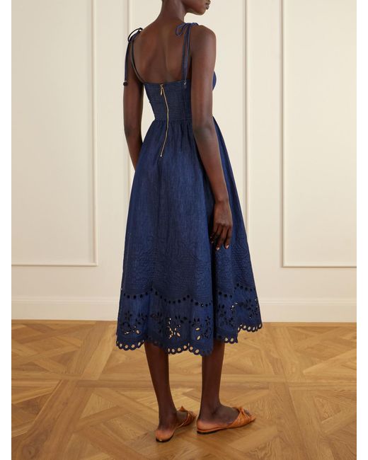 Zimmermann Blue Mahon Broderie Anglaise Cotton-Denim Midi Dress