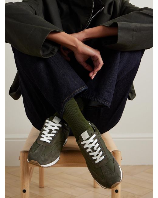 Totême  Green The Sport Suede And Twill Sneakers