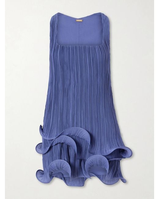 Cult Gaia Blue Marsa Plissé-Chiffon Mini Dress
