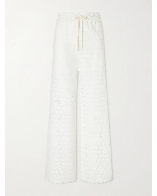Valentino Garavani White Mossi Broderie Anglaise Cotton Straight-Leg Pants