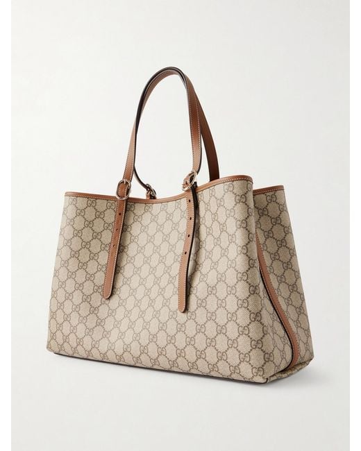 Gucci Natural Gg Emblem Leather-Trimmed Printed Coated-Canvas Tote