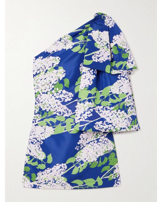 BERNADETTE Blue Josselin Asymmetrisches Minikleid Aus Taft Mit Blumenprint Und Schleife