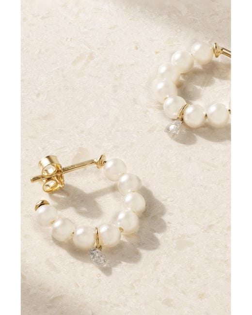 Mizuki Natural 14-Karat, Pearl And Diamond Hoop Earrings