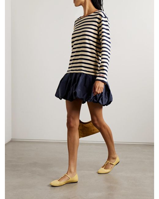 Sea Blue Athena Striped Cotton-Jersey And Gathered Shell Mini Dress