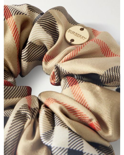 Burberry Natural Embellished Checked Silk Scrunchie